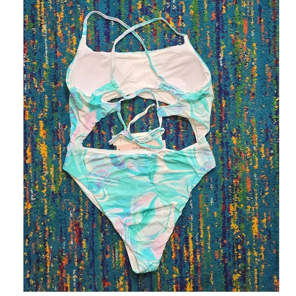 NWT Aqua Swim Monokini Turquoise Marble Cutout One Piece Womens Small - Picture 4 of 6